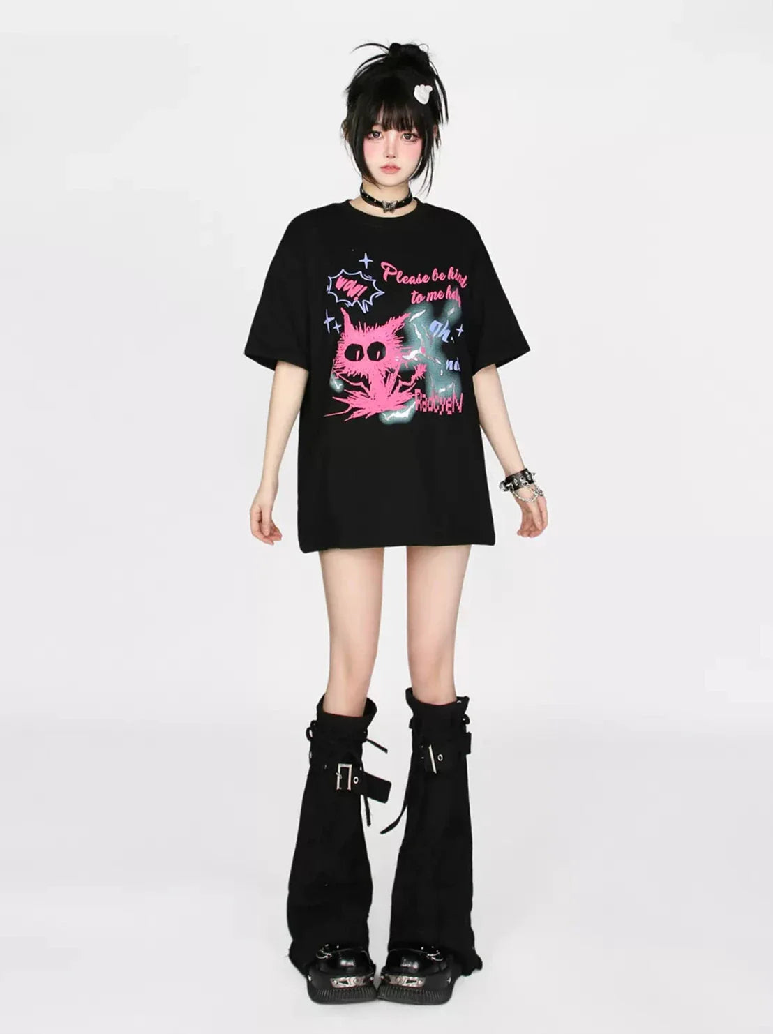 Cat T-Shirt Print Contrast Color Cartoon