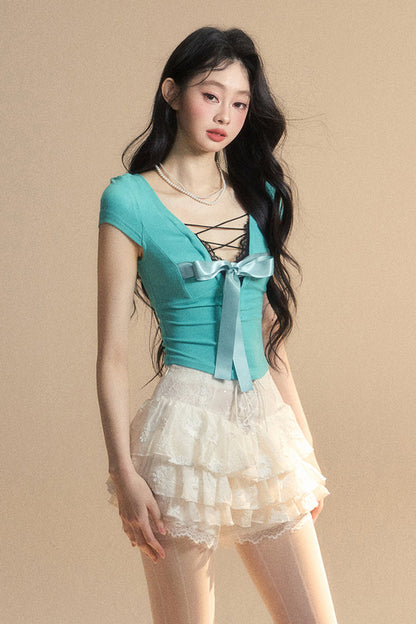 トップ予約 リボントリム レース シック クロップ