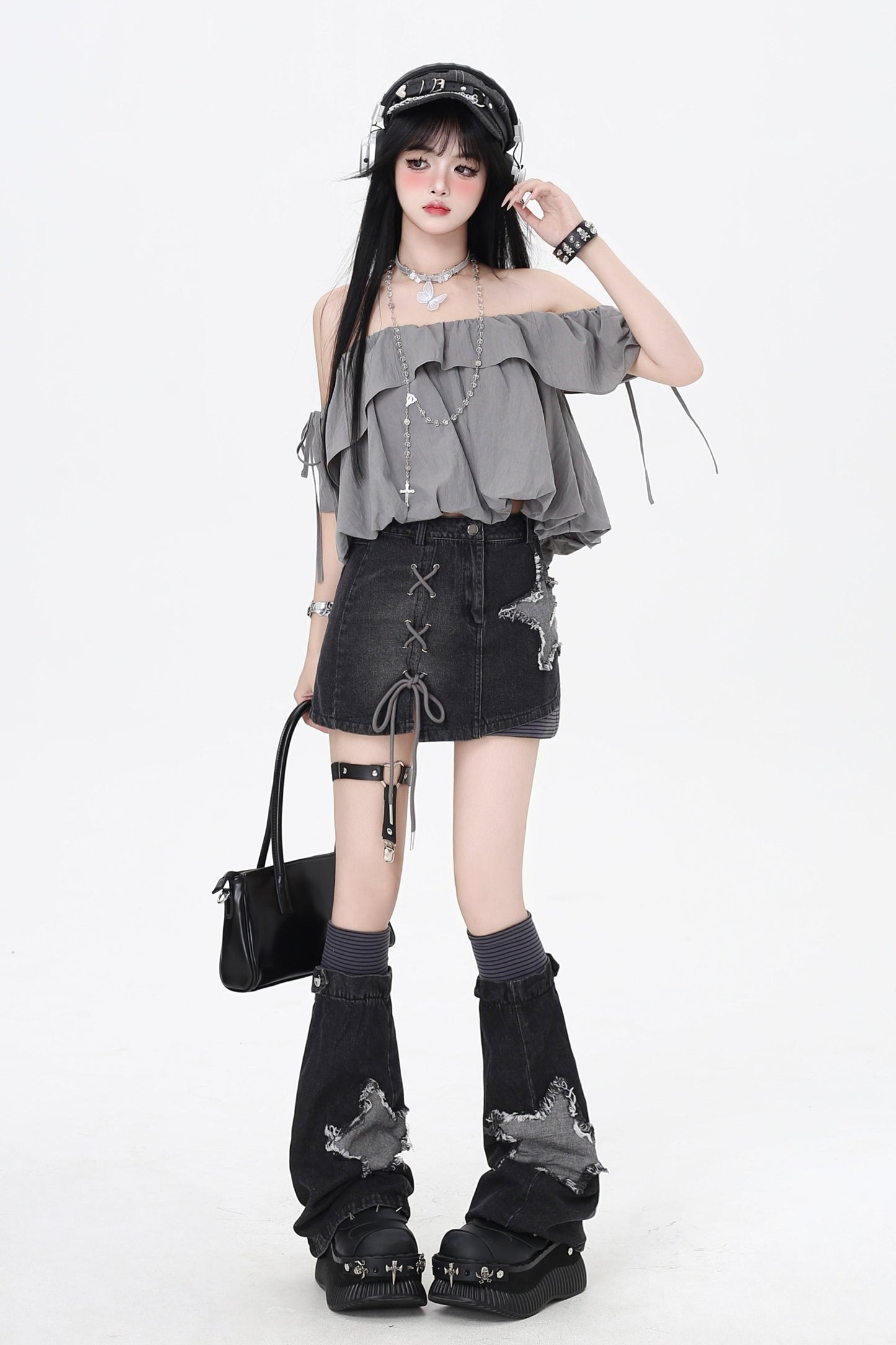 Drawstring One-Shoulder Skirt Top 3-Style