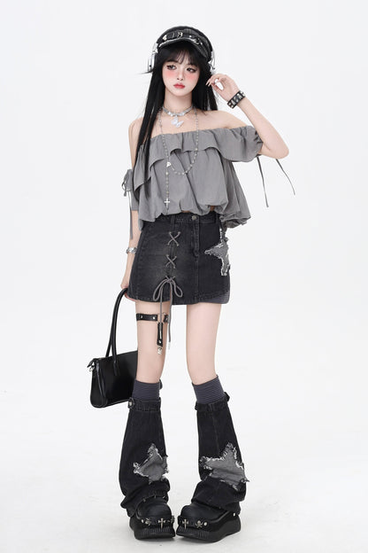 Drawstring One-Shoulder Skirt Top 3-Style