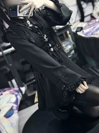 レースバックルフリルシャツ チャイナスリーブベル