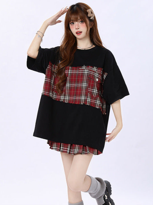 ゆったりTシャツ オーバーサイズ チェック