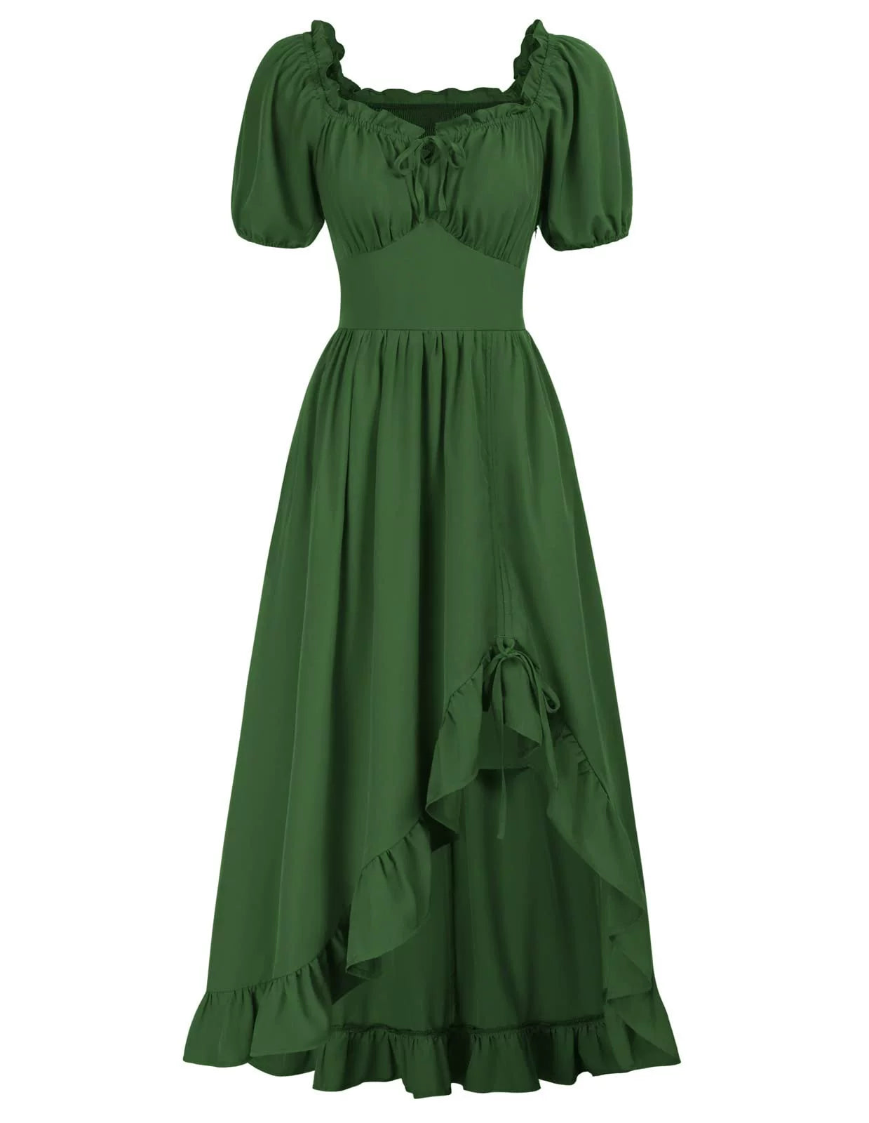 Medieval Court Short Sleeve Square Neck Dress – Irregular Hem Stage Gown