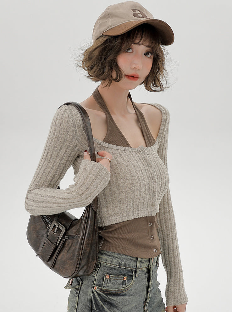 ネックレトロピースフェイクスリムトップツーアメリカンホルター