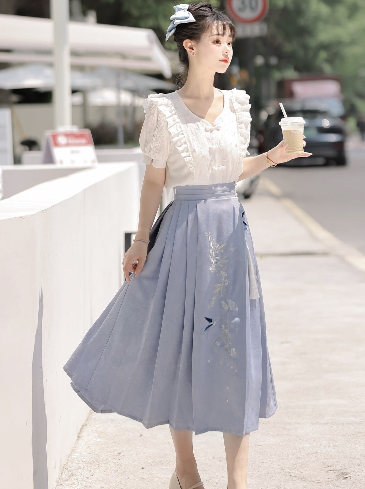 Sommer Faltenrock Retro Rüschen Top Design China