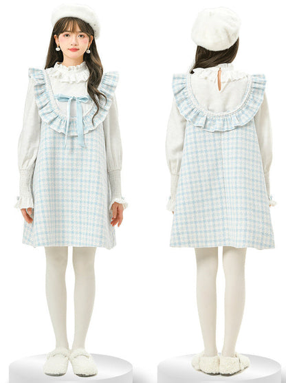 フリルショルダードレス Aライン チェックツイード