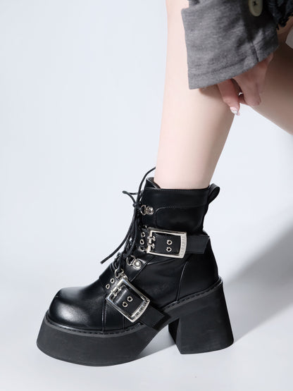 Short Punk Matte Plat Square Subculture Toe y2k Black Boots
