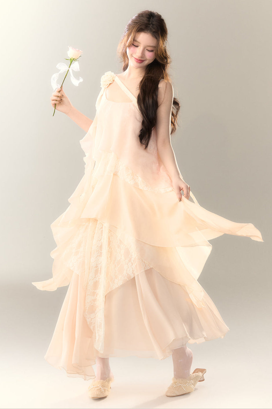 ロゼル イレギュラー ドレス ロング マルチレイヤー ヘビースカート