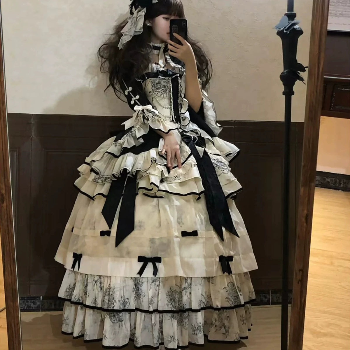 Long JSK cardigan and petticoat package shown on model