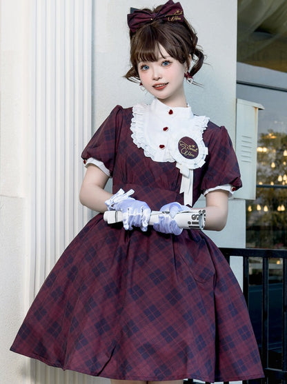 ドレスポックガールレトロガールチェックロリータ