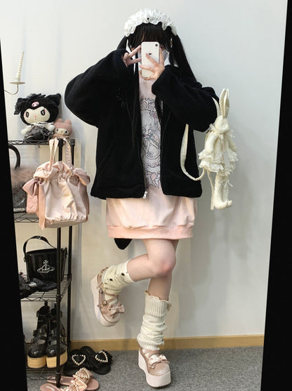 Plush Short/Long Bore Foodie Ears Zip Bunny Jacket