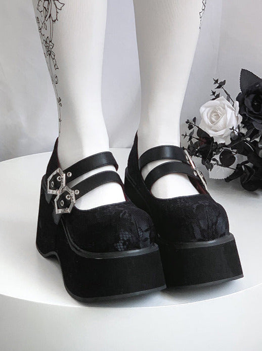 Gothic Round Retro Platform Toe Shoes Matte Punk Lace