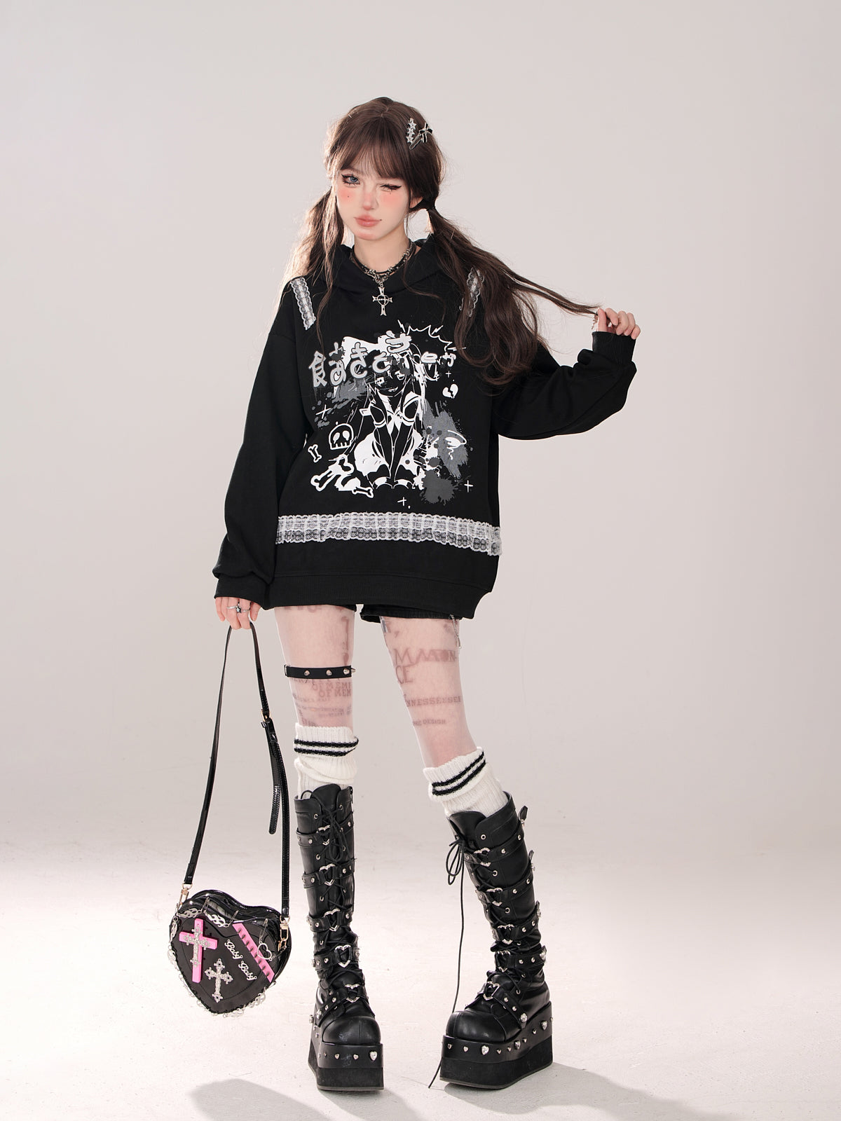 Hoodie Lace Print Design Comic Sweatshirt