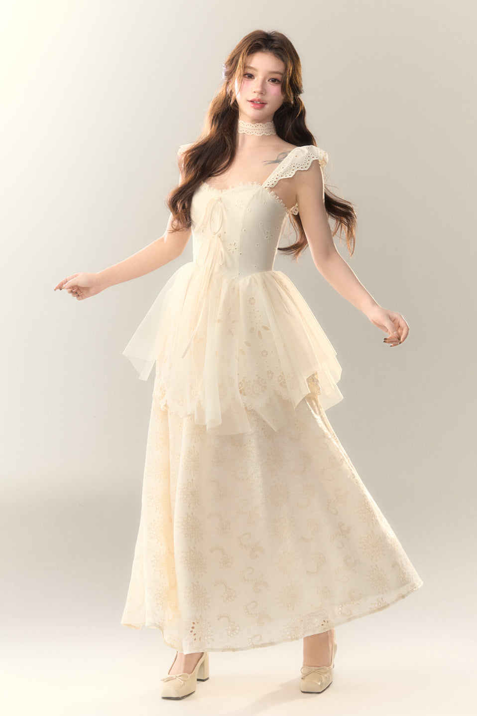 Stickereikleid Baumwolle Blume Weiß