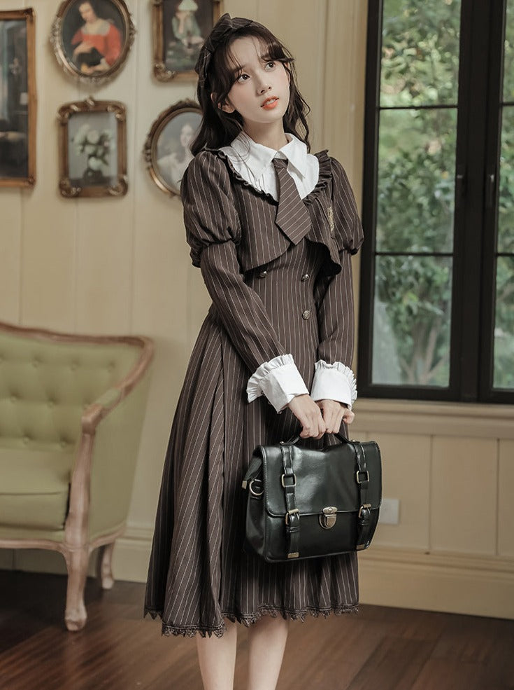 Dress Slim Middle Striped Retro Lolita