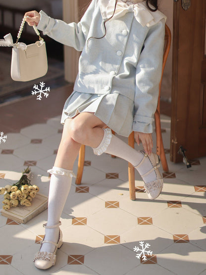 Mint Lolita Ribbon Collar Skirt Retro Green Pleated Jacket