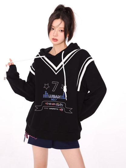 セブンロゴ モード スウェットシャツ フード付きパーカー