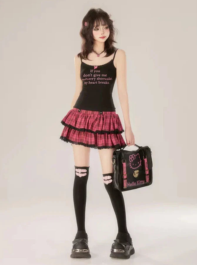 Rockband + Top Cake Cami Print Check Schwarz