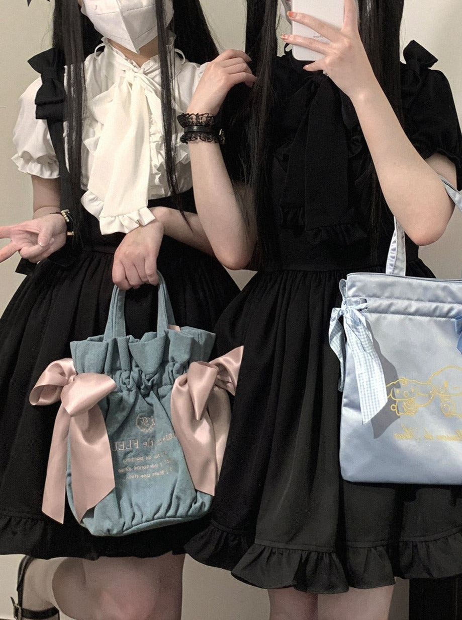 Shoulder Ribbon Lace Black Strap Dress