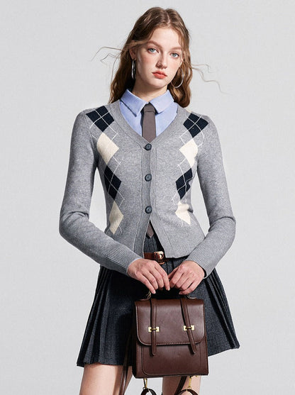 Retro Cardigan Slim Argyle
