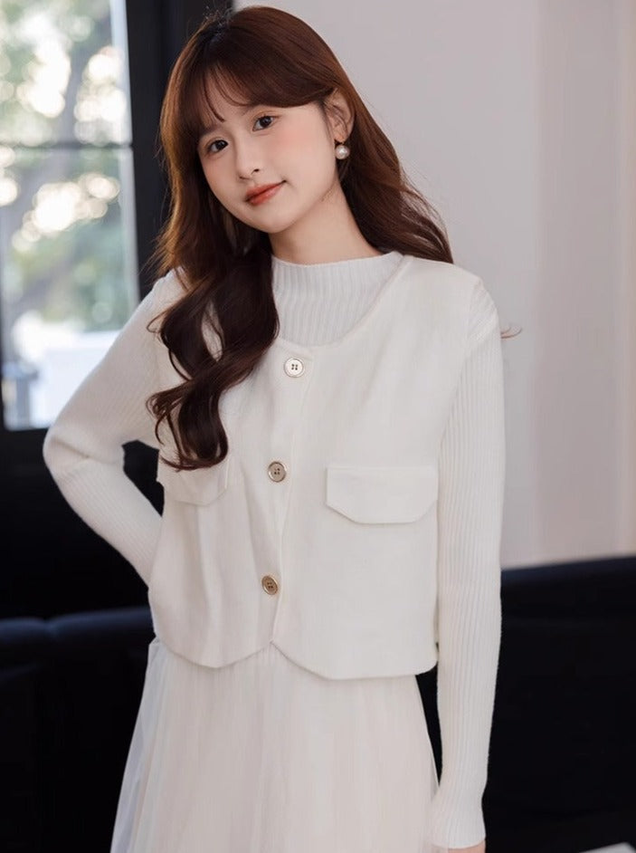 シースルー＋ショートフレグランスチュールエレガントベストドレス