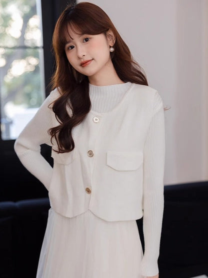 シースルー＋ショートフレグランスチュールエレガントベストドレス