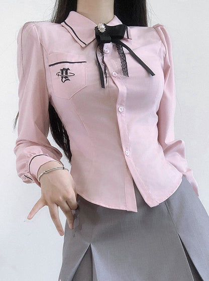 Jacket College Vest + Skirt Shirt Box + Slim Pleated Girl Sweet Ribbon Style