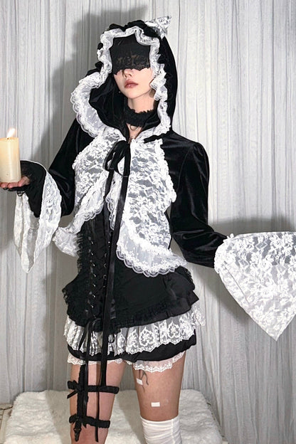 Cardigan Hooded Lace Luxury Velvet