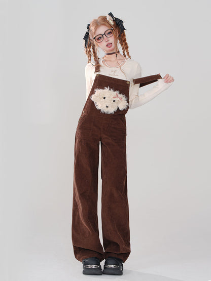 Little Dog Dark Retro Overalls Cutie Brown