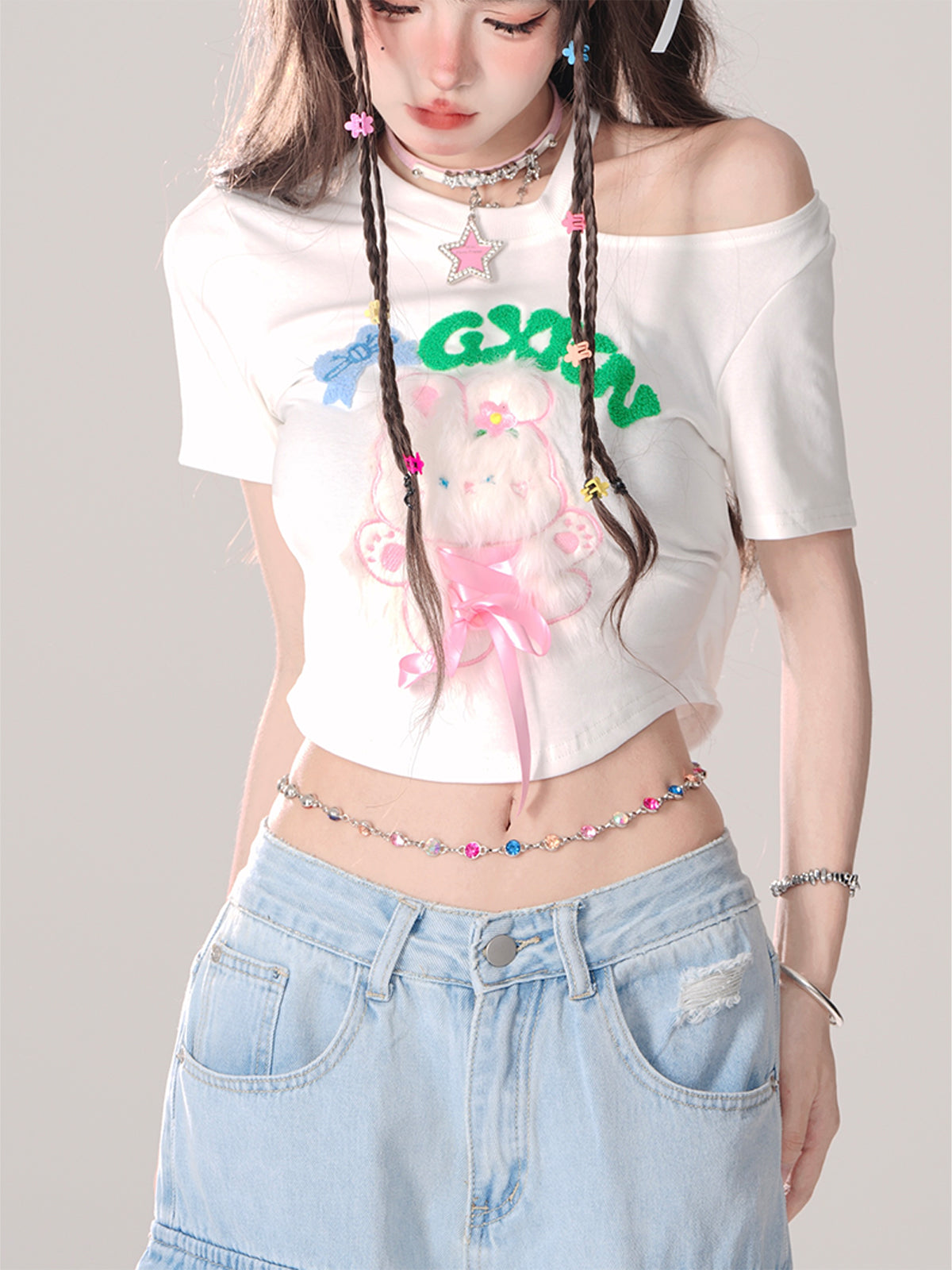 サマーバニー スウィート オフショルダー Tシャツ