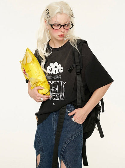 ルーズロゴ 3カラー モードスローガンTシャツ