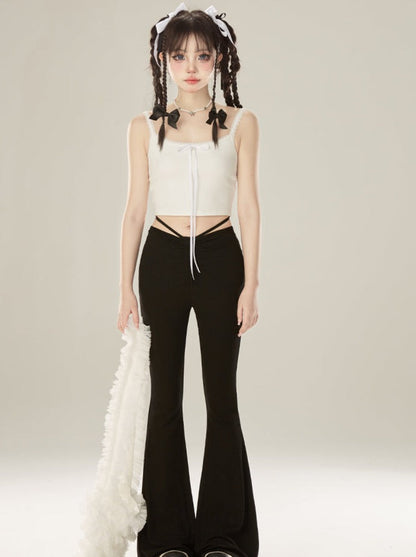 スリムフレアデザインウエストパンツ