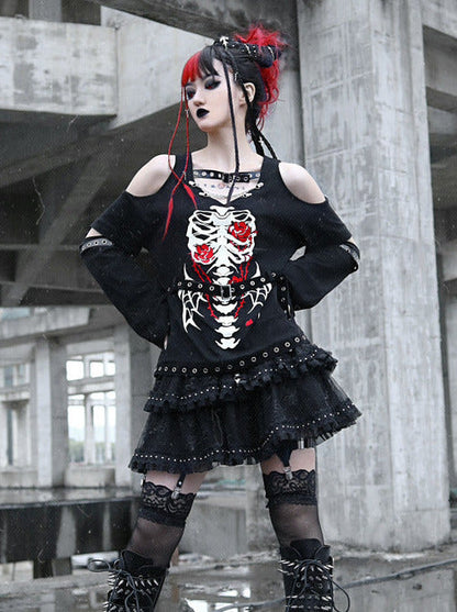 T-shirt Sleeve Dark Leather Skull Button