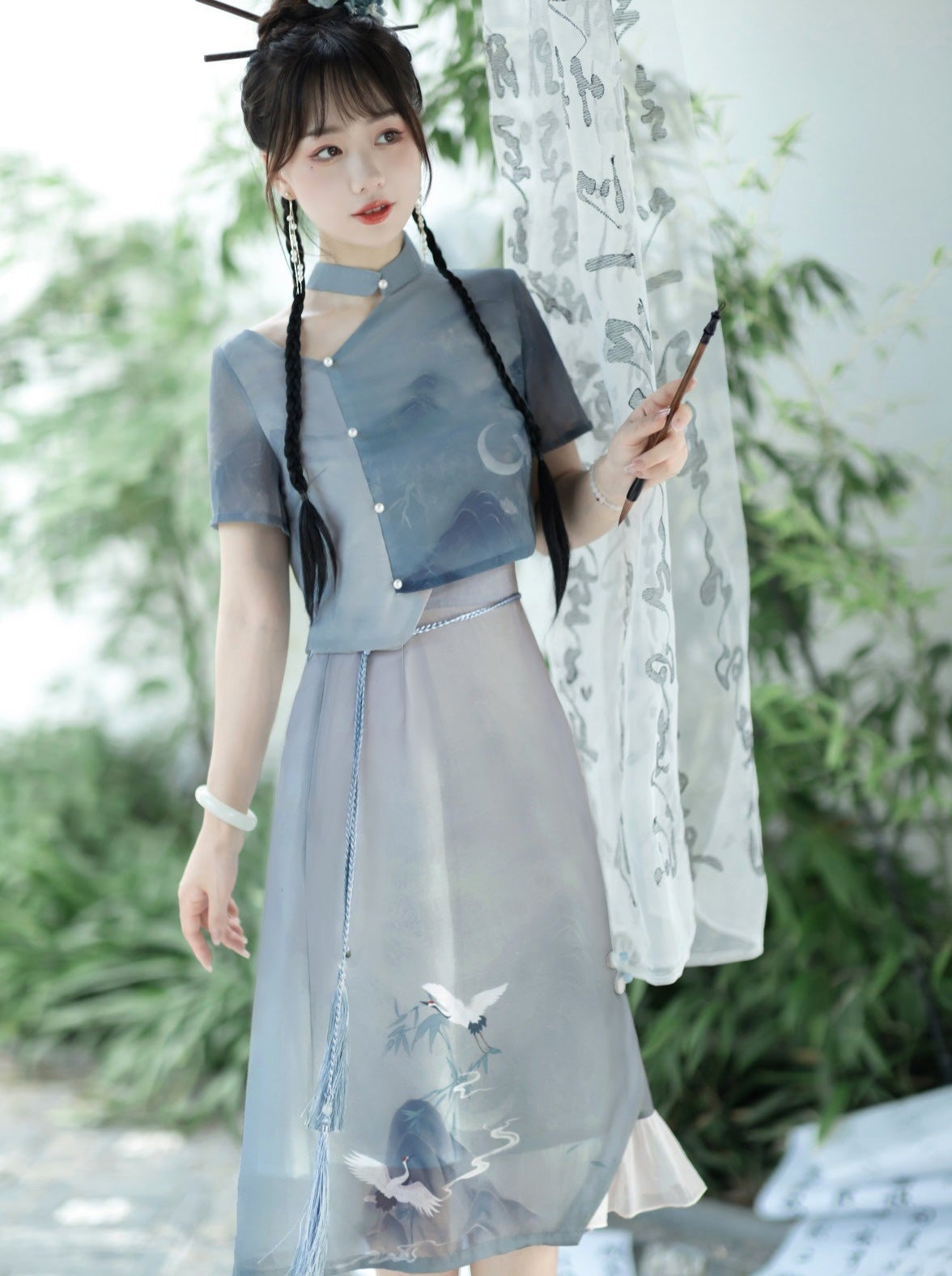 Rock Quaste + Shirt China Asymmetrischer China Print