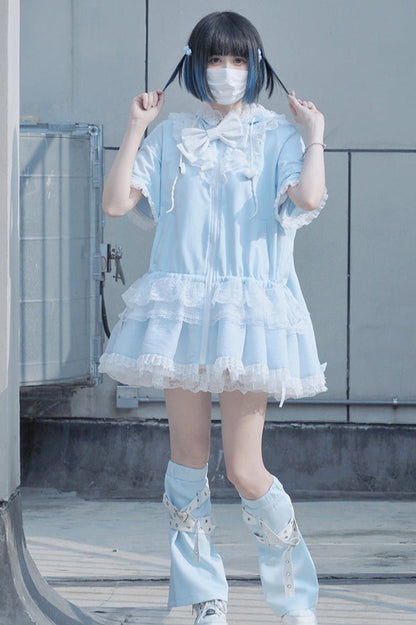 Bow Frilled Big Hooded Girly Long Bunny Dress Ears