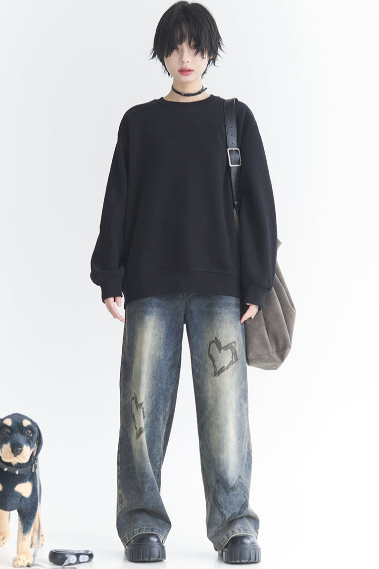 Street-Jeans im Herz-Print-Stil