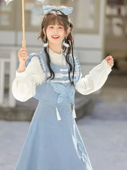 Weste Blau Wald Rüschen Schmetterling Rock China Blau Hemd