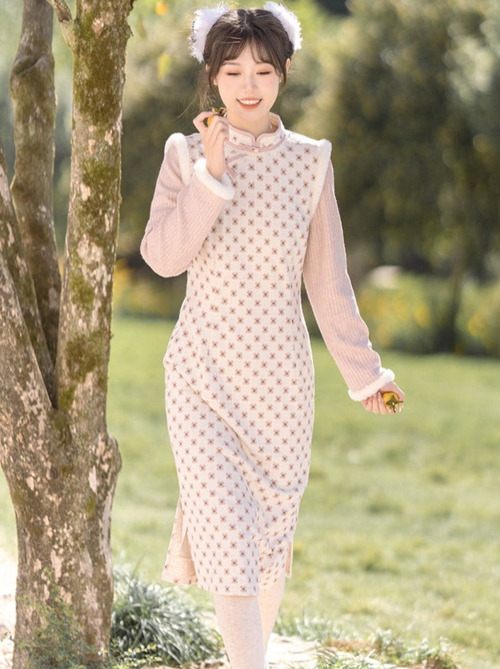 Robe chinoise douce et rétro à fleurs pastel
