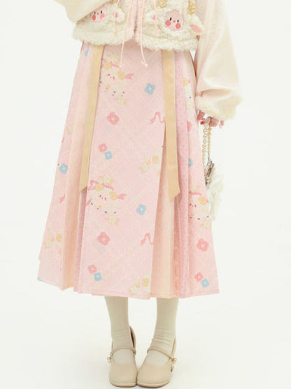 Rock Schaf Weste Plissee Retro China + Pelz