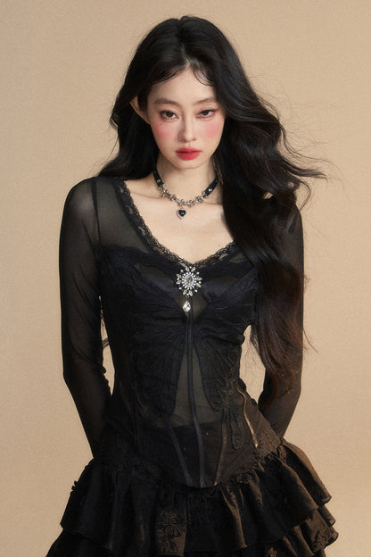 トップメッシュクランベリー 予約商品 オーストラリアンレース Vネック