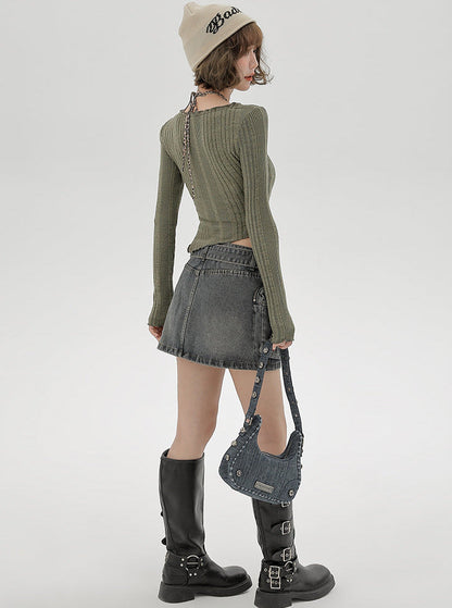 Piece Top Leopard Kontrast Kurz Schlank Zweifarbig Hals Faux Neckholder