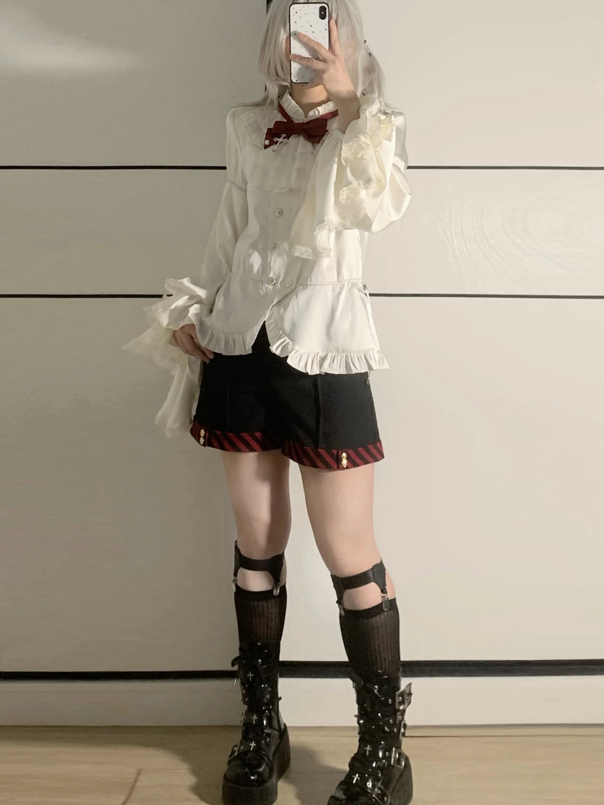 Long-sleeve ivory shirt and shorts, alternate outfit view