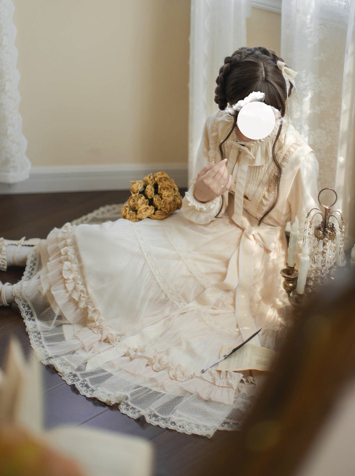 Gepunktetes Taillentop Lolita Rüschenband Leichtes Sommerkleidhemd Elegant + Spitzenband Süß