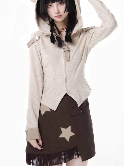 デザインスプリットワンダーベアニットトップショールメイラード