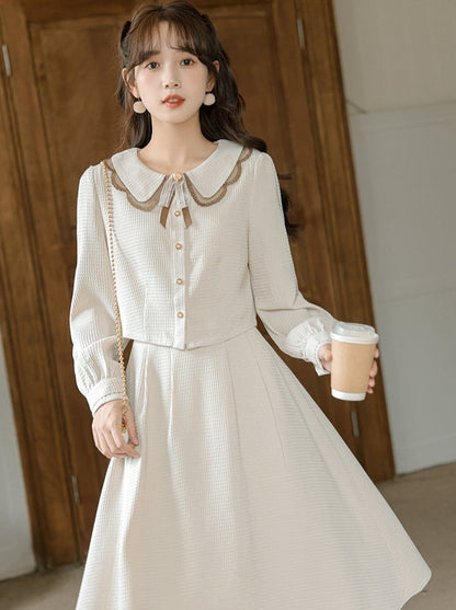 シャツ フレアスカート ショート丈 レトロ ガーリー