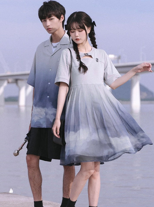 Shirt China + Summer Loose Sheer Dress Dark