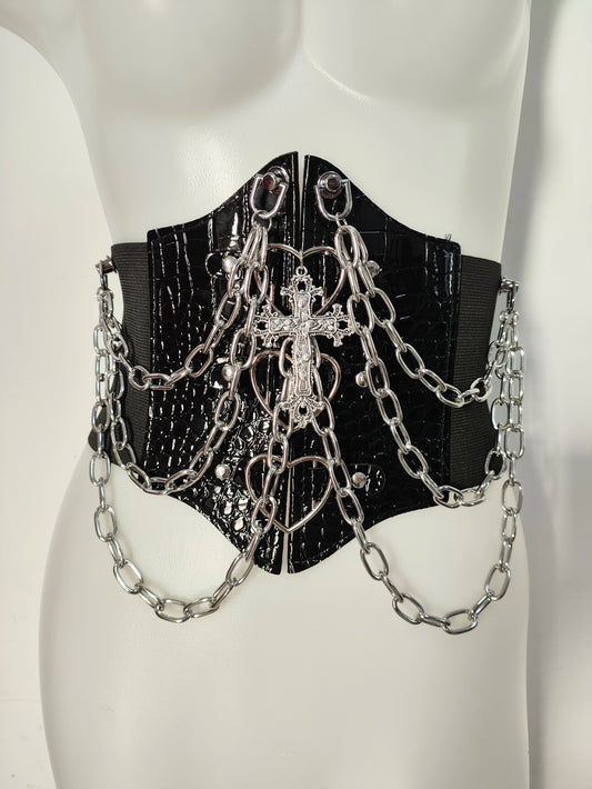 punk Y2K Velcro Chain Cross Niche Waist Seal