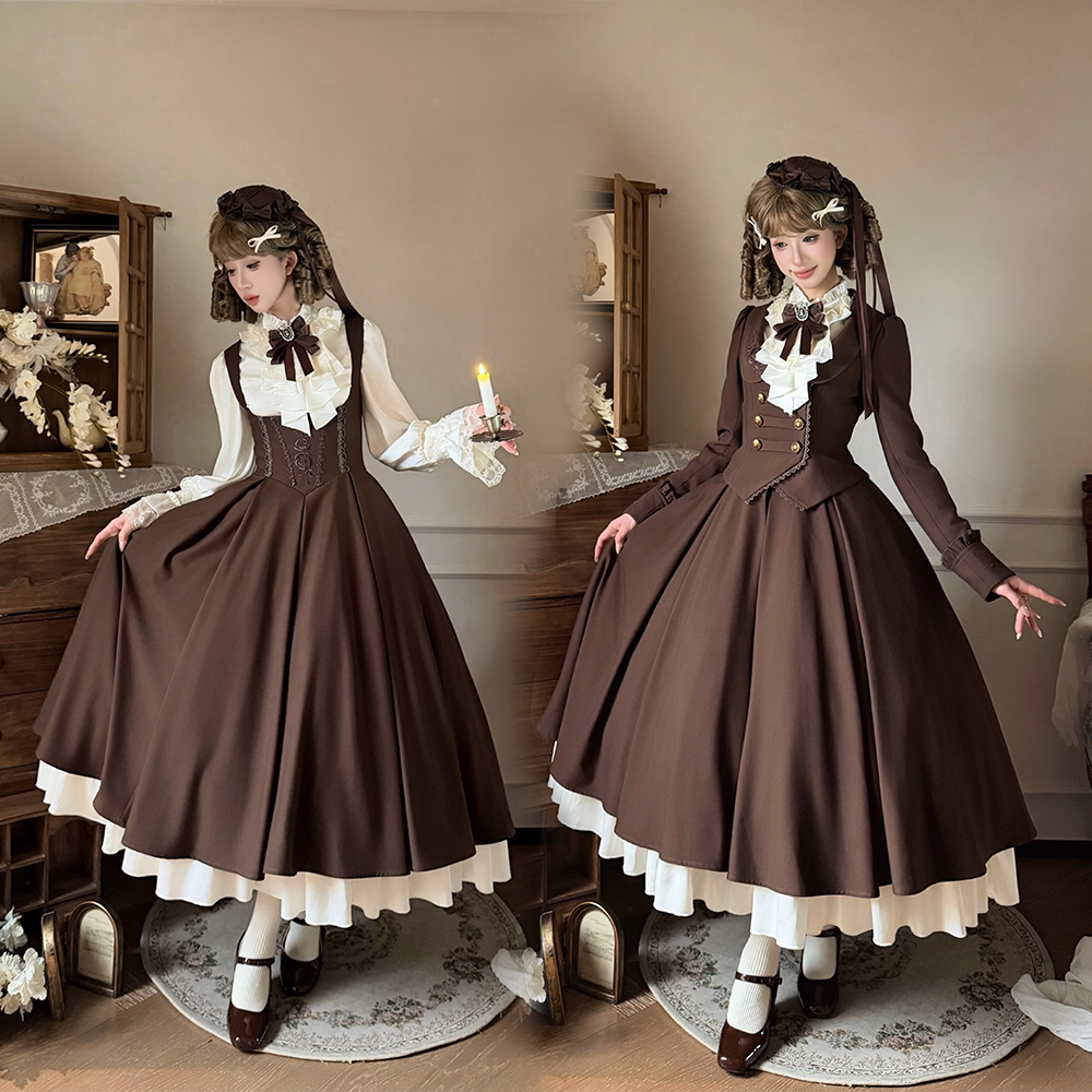 Oak Leaf Rose Autumn Winter Suit Set Embroidered Bustier