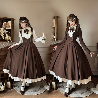 Oak Leaf Rose Autumn Winter Suit Set Embroidered Bustier