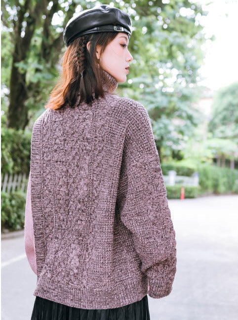 Loose Knit Turtleneck Block Color